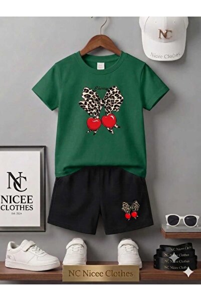 Leto Lykia Summer Children's T-Shirt Shorts Unisex (New Leopard Cherry Printed)