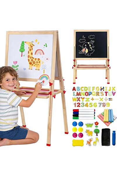 Generic Kids Easel, Wooden Art Easel for Kids, Adjustable Double-Sided Standi...