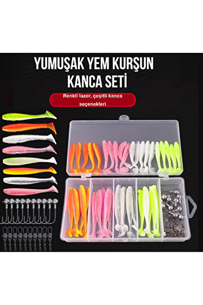 61 Parça Yavaş Batan Yüzücü Silikon Yem ve Jig Başlık Kutu Seti
