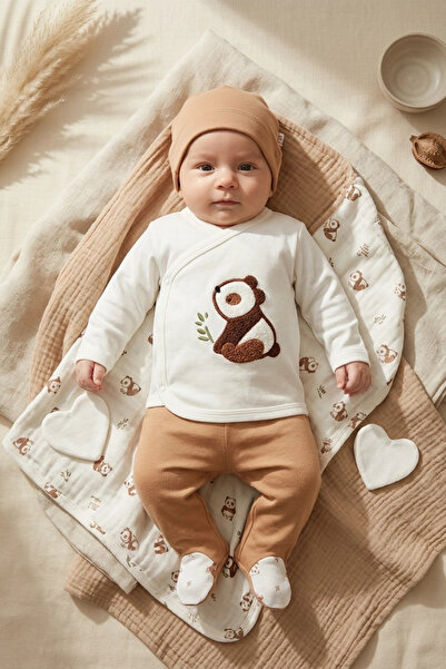 Babyim 5-Piece Panda Embroidered 100% Cotton Baby Hospital Discharge Set - Br...