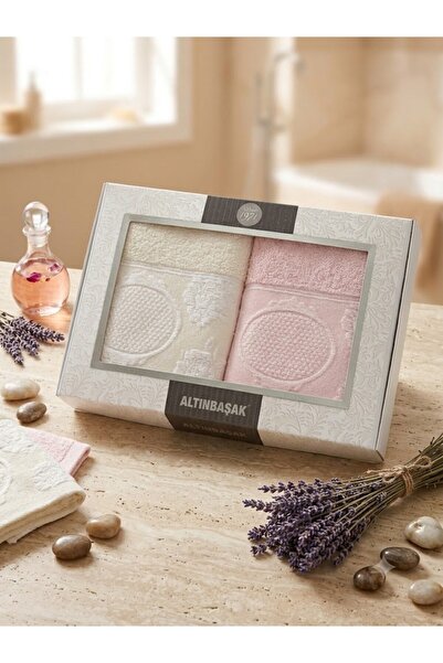 Altınbaşak 100% Cotton Towel, Box of 2 - Cream Powder