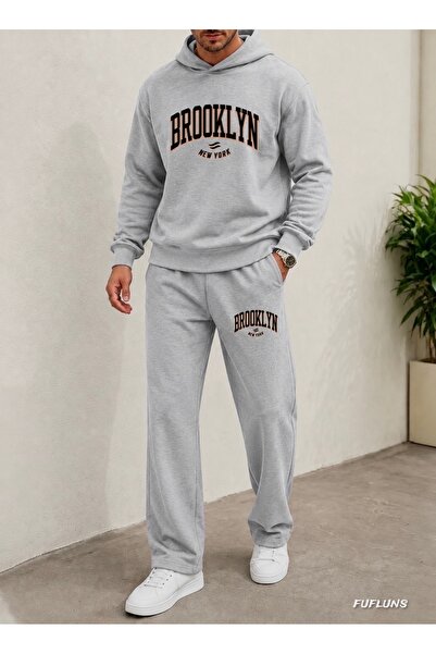 FUFLUNS Brooklyn New York Printed Men's Hooded Tracksuit Set