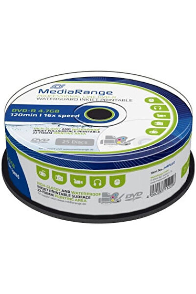 MediaRange Εγγράψιμο DVD-R 16x 4.7GB Κουτί 25 τεμαχίων (Cake Box) Κωδικός: MR...