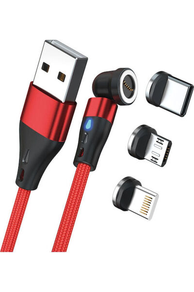 realpower Μαγνητικό καλώδιο USB σε Lightning / Type-C / micro USB 1μ Κόκκινο ...