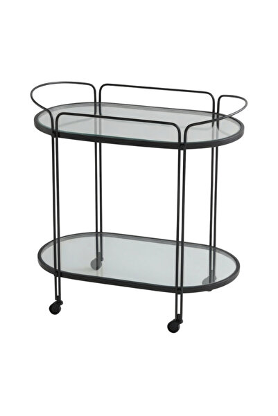 YINZUO 2-Tier Glass Bar Cart with Wheels, Rolling Serving Trolley with Clear ...