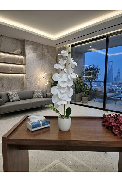 co arma Artificial Orchid Flower in White Pot 50cm Tall and 10cm Diameter