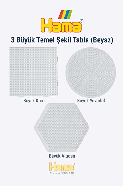 Hama Midi Boncuk Dizme Tablası - 3 Büyük Temel Şekil (Kare - Yuvarlak - Altıg...