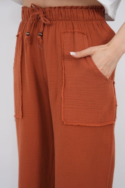 saint majesta Women's Elastic Waist Palazzo Trousers with Pocket Detail, Comfortable