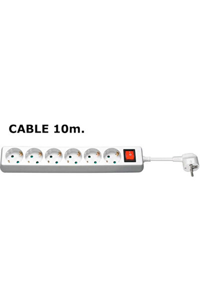 MicroConnect Πολύπριζο 6 θέσεων με διακόπτη και καλώδιο 10μ. Κωδικός: GRU00610W