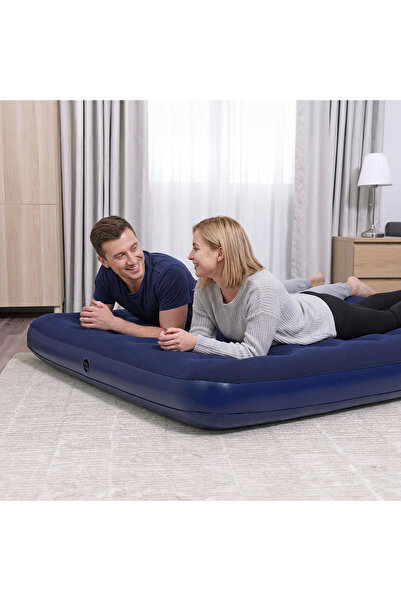 Alista Home Saltea gonflabilă dublă, velur, albastru, 203x152x22 cm, utilizar...