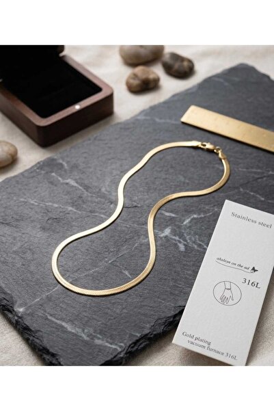 ankadizayn Gold İnce Yassı 316L Çelik Kararmaz Kolye