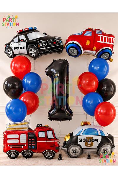 Parti Station Police and Fire Truck Balloon Set 1 Year Old - 15 Piece Police ...