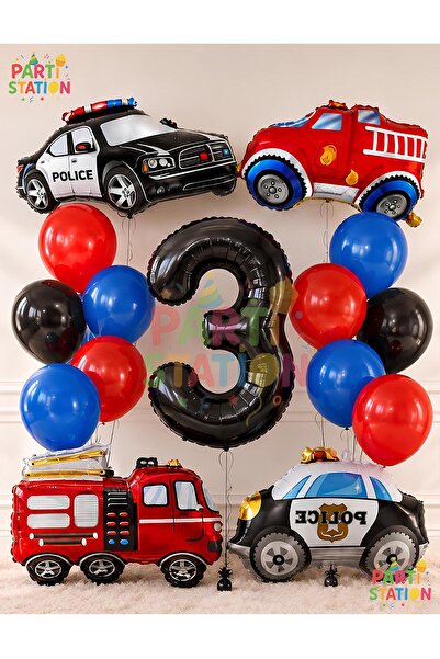 Parti Station Police and Fire Truck Balloon Set 3 Years Old - 15 Piece Police...