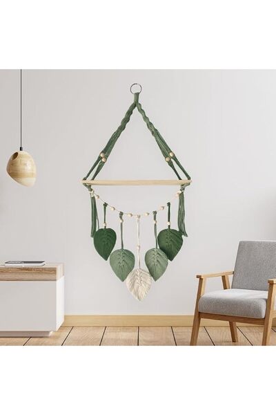 KKAERDIYA Macrame Hanging Shelves Wood Floating Storage Shelf Boho Woven Leaf...