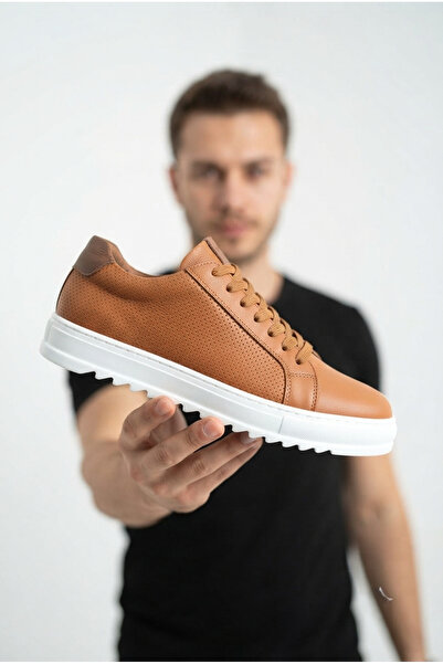Zerenyus Zrk-Derix2 Exclusive Genuine Leather Tan Men's Casual Shoes
