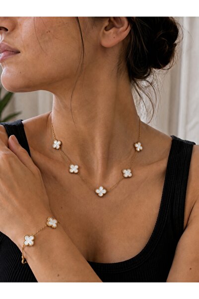 ATALYA ACCESSORY طقم قلادة وسوار نسائي من الفولاذ من ماركة Big Yonca - مجموعة...