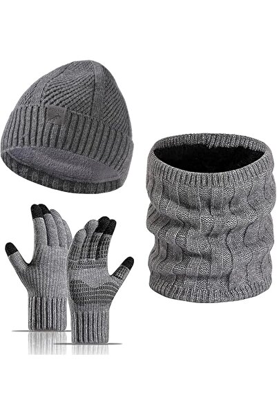 LinJie 3 Pieces Winter Beanie Hat Scarf Touchscreen Gloves Setï¼Œwith Thick F...