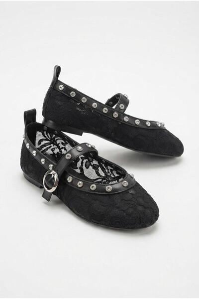 fort 027-229 Tulle Stone Buckle Detailed Soft Comfortable Women's Ballerinas
