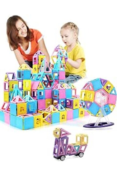MarlaMall Magnetic Tiles 124pcs Magnet Building Blocks Set Creative Stacking ...