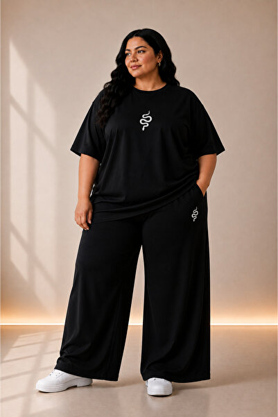 Rubonia Women's Plus Size Oversize Snake Print 2-Piece T-Shirt Pants Set Loos...