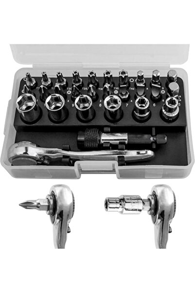 SYOSI 28-in-1 Mini Ratchet Screwdriver Set, Right Angle Ratchet Wrench 1/4 Dr...