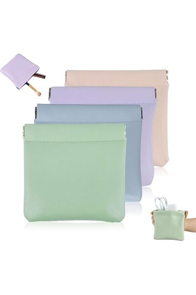 Yelajoy 4PCS Leather Pouchs, Personalized Snap Closure Leather Organizer Pouc...