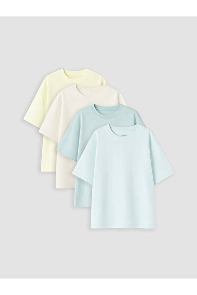 LC Waikiki Trendlucky Boys' T-Shirt with Oval Collar and Contrast Color, Pack...