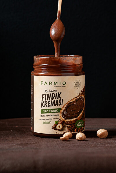 FARMİO Şekersiz Kakaolu Fındık Kreması %80 Fındık - 320 gr - Hurma ile Tatlandırılmıştır