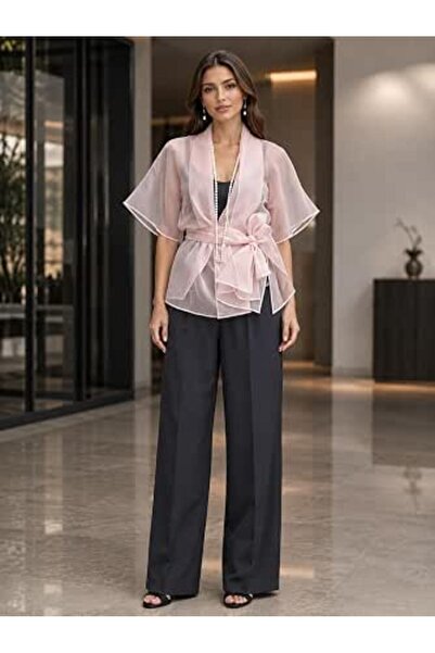 WomenLiss Women Glitter Sheer Kimono Coat 3/4 Sleeve Open Front Sparkly Cardi...