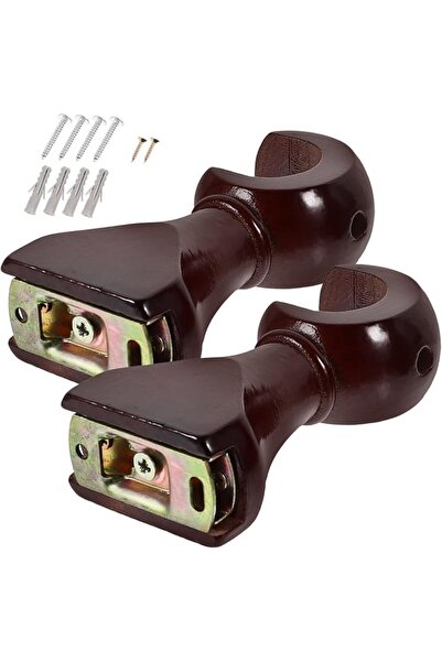 Baluue 2pcs Wooden Curtain Rod Brackets Heavy Duty Wall Mount Holders Smooth ...
