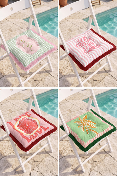 Realhomes Written and Fruit-Flower Palm Patterned Patchwork 4-Piece Fringed P...