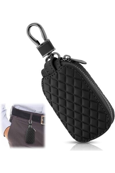 GENERAL Leather Car Key Fob Cover with Zipper - Anti-Scratch Protective Pouch...