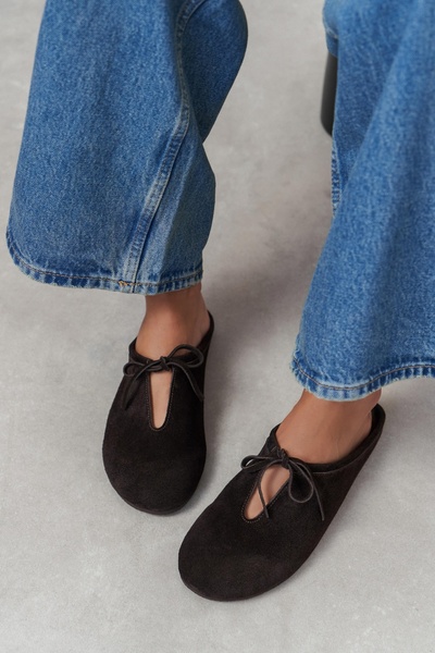 NİŞANTAŞI SHOES Arem Brown Inner-Outer Leather Suede Bow Detail Flat Sole Wom...