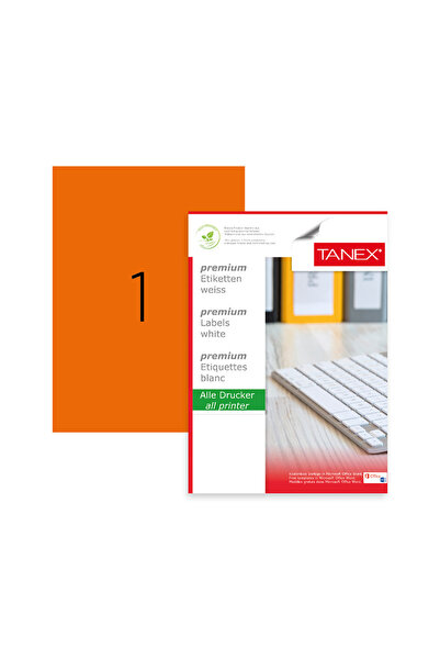 Tanex Self-Adhesive Labels, 1/A4, 210 X 297Mm, Tanex, Fluorescent Orange, 210...