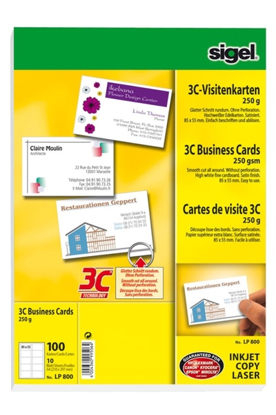 SIGEL Business Card Cardboard 55 X 85 Mm, 3C Technology, Ink Jet Glossy, 250G...