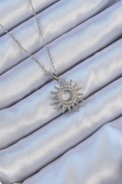 SORA GROUP 316L Steel Chain Silver Color Zircon Stone Shining Sun Pendant