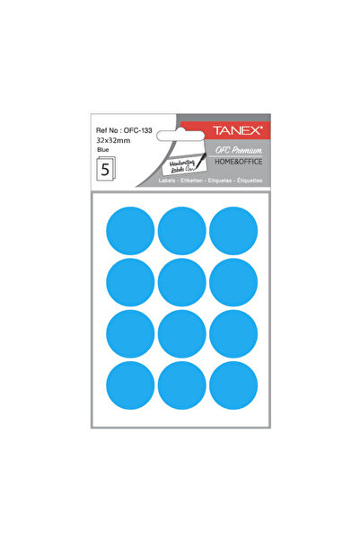 Tanex Round Self-Adhesive Labels, D32 Mm, 60 Pcs/Set, Tanex, Blue