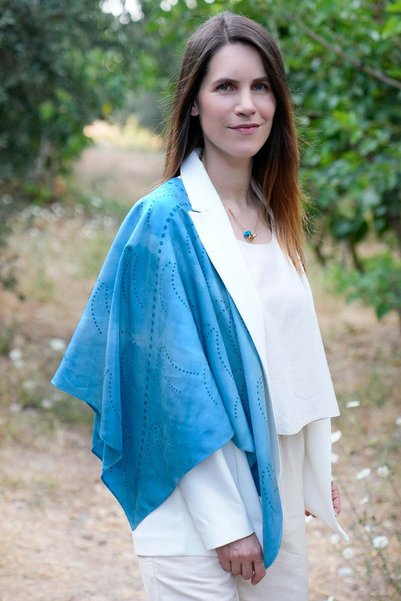 Defne&Apollon İpekçilik 100% Silk Batik Scarf Blue Patterned