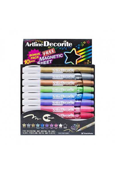 artline Decorite Marker, Round Tip 1.0Mm, 10 Metallic Colors/Set + 1 Black Ma...