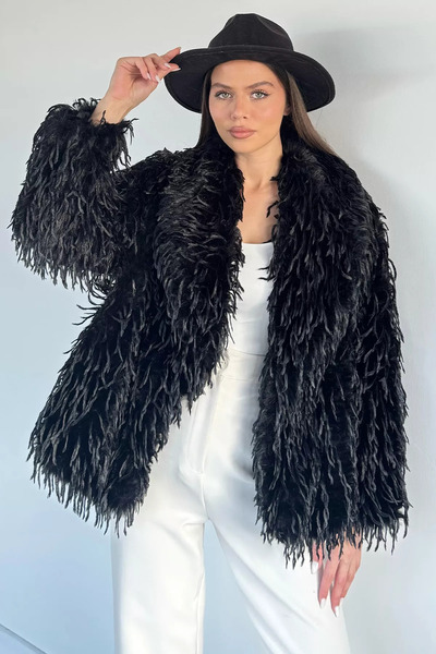 Aryena Black Women's Lined Tassel Coat (Available in Sizes S-M-L-Xl)