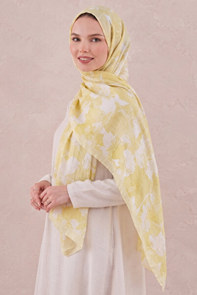 AFVENTE Flower Garden Pattern Yellow Bamboo Crash Shawl