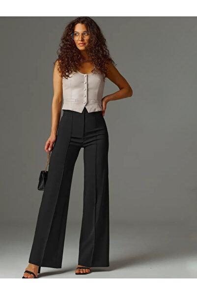 SEBURAM Black Oversize Trousers with Wide Legs, Palazzo Cut, for Office and D...