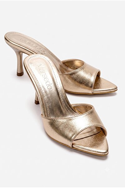 MARSEDO Women's Pointed Toe Thin Heeled Stylish Daily Slippers Sama Gold