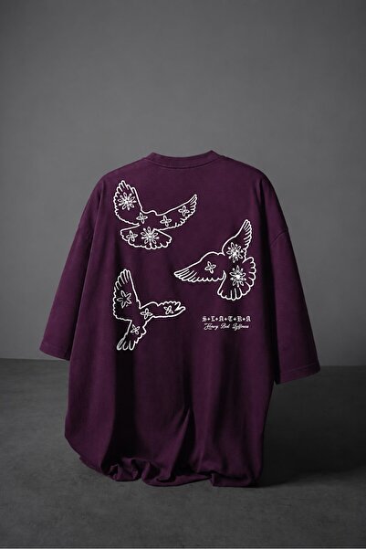 Slatra Men's Mürdüm Heavy Embossed Print Oversize Tshirt