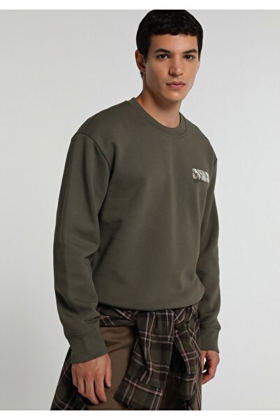 Colin's Relaxed Fit Round Neck Plain Men's Green Sweatshirt