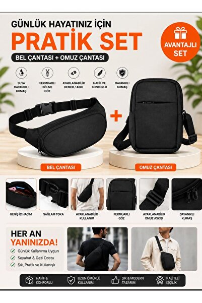 Sofia Double Black Crossbody Bag with Strap Waist Bag in Set