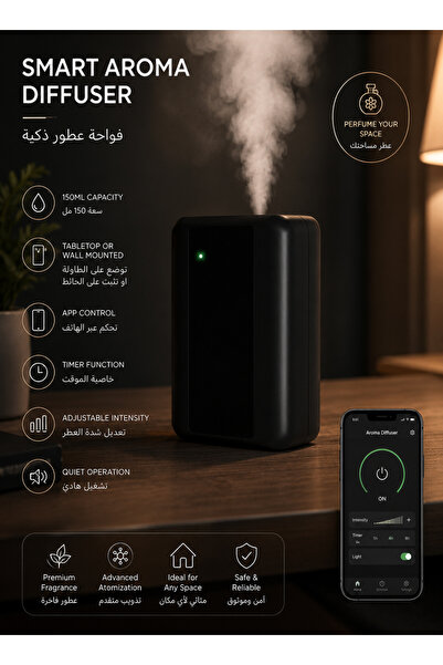 Cady One فواحة عطور كهربائية 8 واط سعة 150مل، موزع عطور يدعم التحكم عبر الجوا...