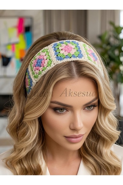 QUEEN AKSESUAR عصابة رأس على شكل تاج منسوجة على شكل زهرة بألوان الباستيل، عصا...