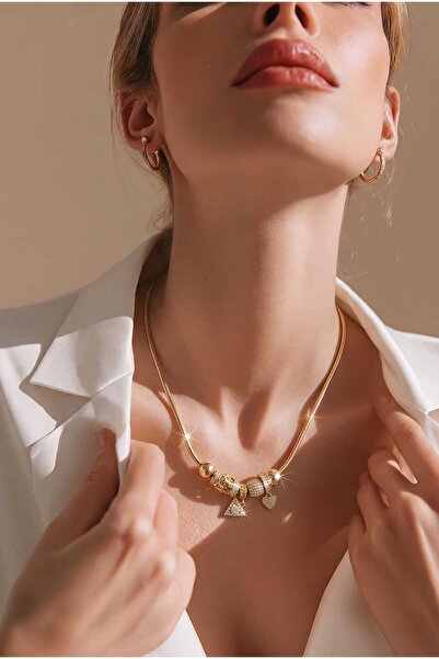 Generic Brand SET CHARMURI COLIER SI BRATARA ,OTEL INOXIDABIL PLACAT CU AUR 14K