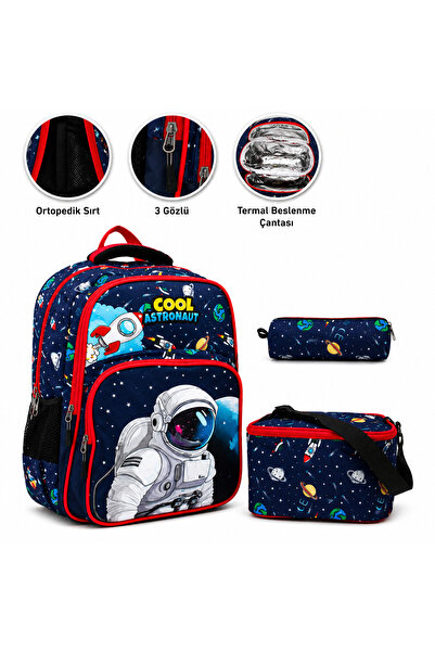 miço kids Boy's Primary School School Bag Set 3-Piece Astronaut Patterned Bac...
